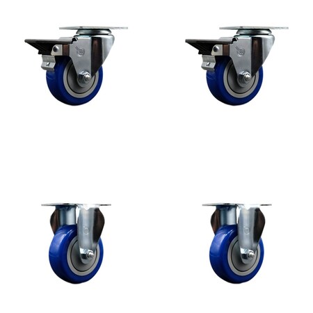 Service Caster 3.5'' Blue Poly Wheel Swivel Top Plate Caster Set with 2 Posi Brakes 2 Rigid, 4PK SCC-20S3514-PPUB-BLUE-PLB-2-R-2